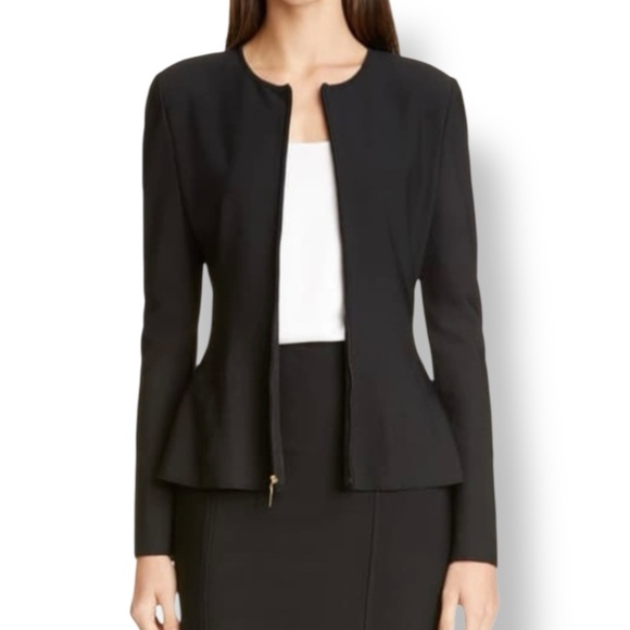 ST. JOHN CAVIAR  Zip-front Sculpted Milano Knit Fit-&-flare Peplum Jacket Sz 10 - Picture 1 of 9